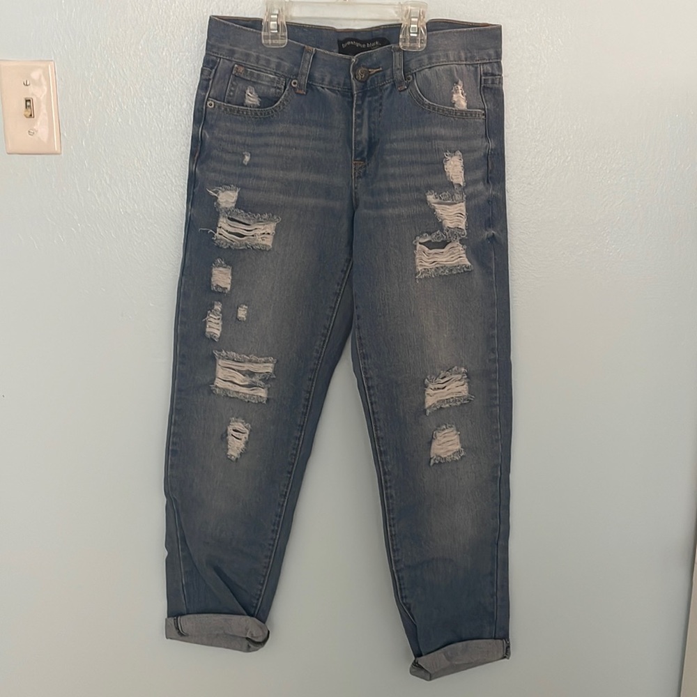 Distressed mom jeans